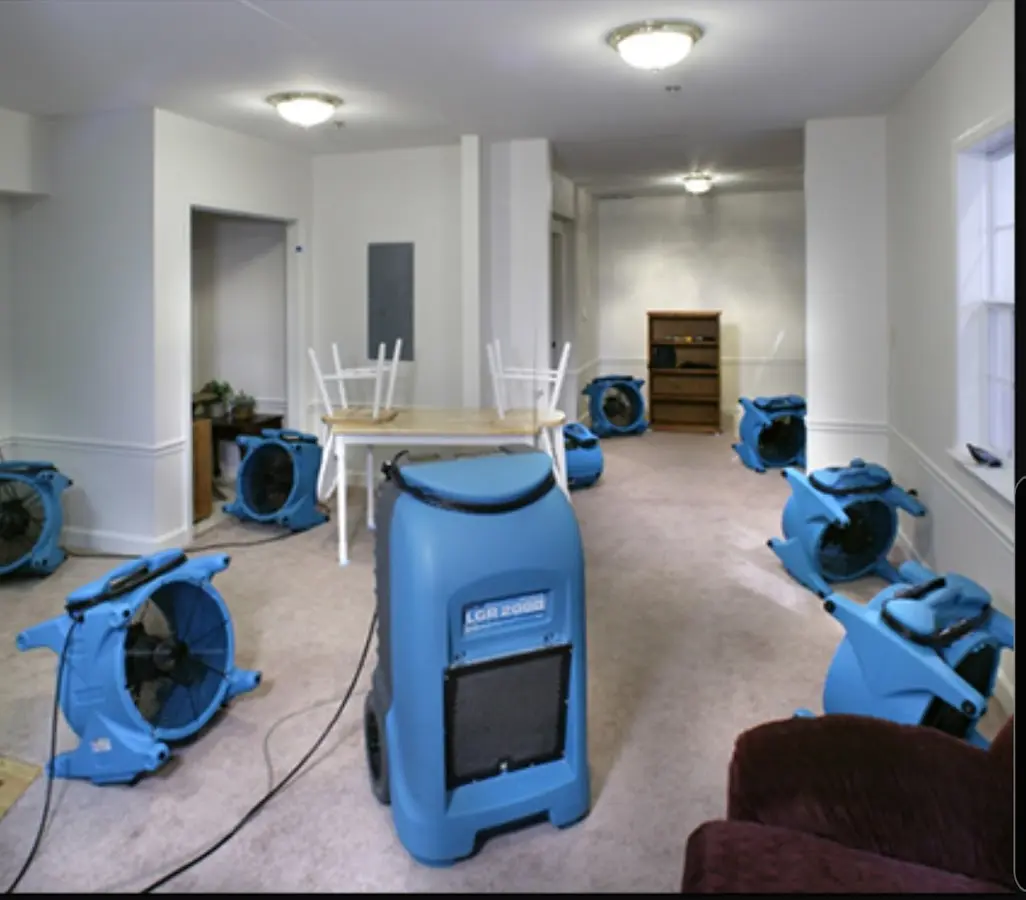 Air movers and dehumidifier setup for Water Damage Restoration in Centerville